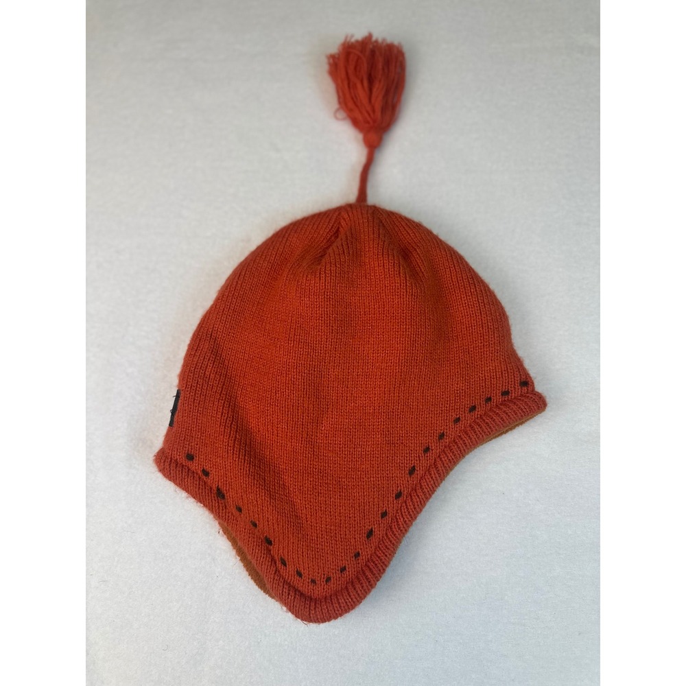 Robin Ruth Amsterdam Orange Knit Trapper Hat with Tassel & Ear Flaps Winter Ski - Picture 3 of 6